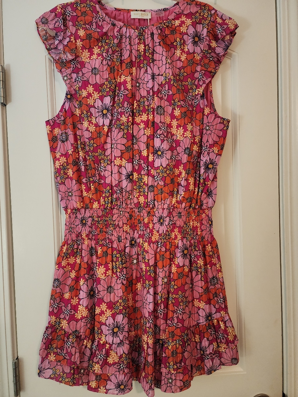 Ramy Brook Charlene XXL Floral Pink Orange Sleeveless Mini Dress Ruffled NWT$395